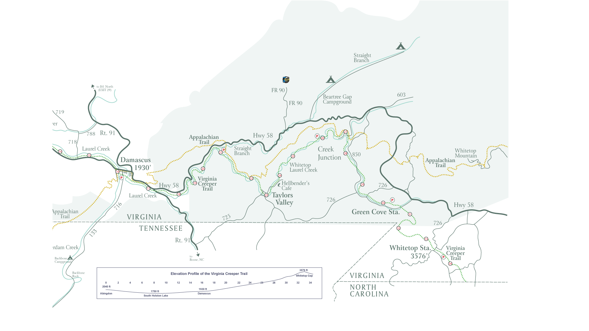 Va Creeper Trail Map - to Whitetop